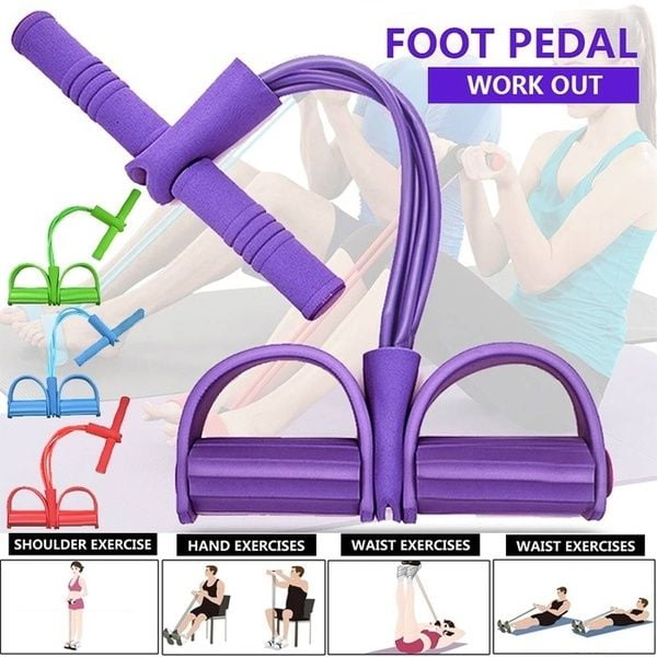 TPE Fitness 3 Tube Resistance Bands Foot Pedal Exerciser Sit-up Pull Rope 